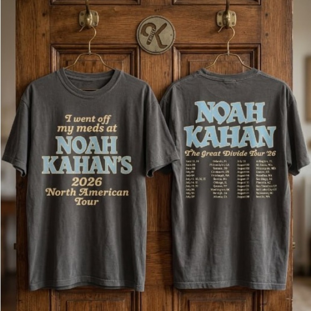 Noah Kahan 2026 Tour Tee - Charcoal with Light Blue & Cream Print